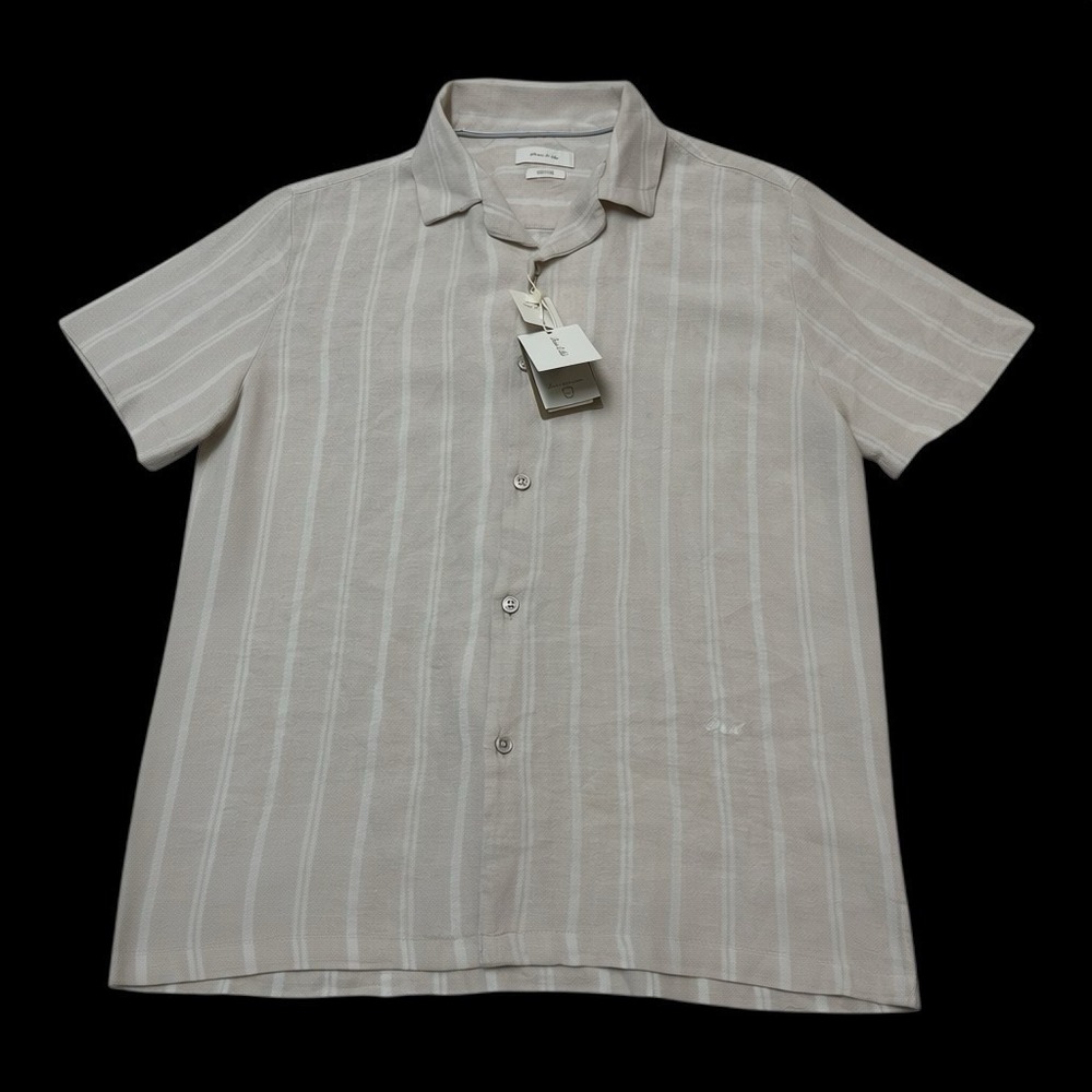Porter & Ash Linen Blend Shirt Button Down Beige Striped Size M Coastal Beach